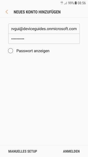 Geben Sie Ihre E-Mail-Adresse und Ihr Passwort ein. Wählen Sie MANUELLES SETUP