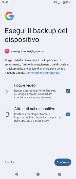 Seleziona le opzioni preferita e poi Conferma