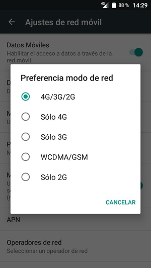 Seleccione 2G / Sólo 2G