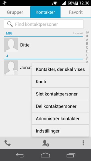 Hvis du ser dette skærmbillede, vælg Administrér kontakter