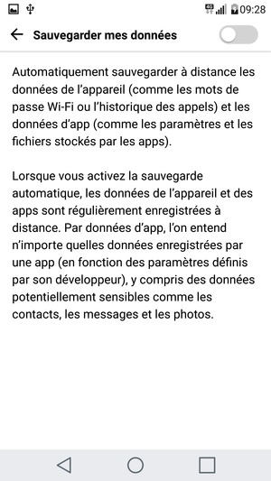 Activer le Sauvegarder mes données