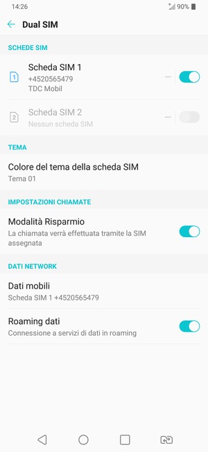 Attiva o disattiva Roaming dati