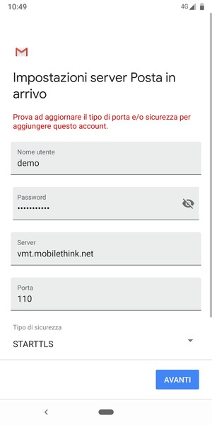 Seleziona Tipo di sicurezza