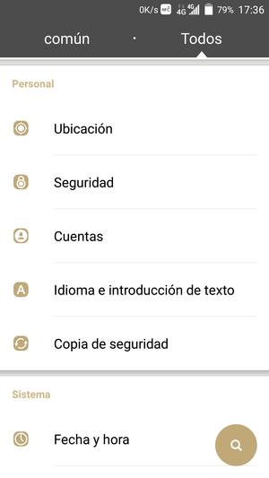 Desplácese y seleccione Seguridad