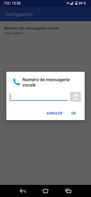 Saisissez le Numéro de messagerie vocale et sélectionnez OK