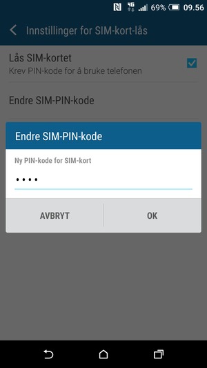 Skriv inn Ny PIN-kode for SIM-kort og velg OK