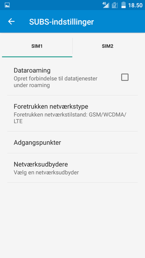 Vælg sim-kortet og vælg Adgangspunkter