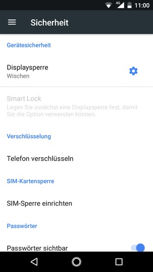 Um Ihre Bildschirmsperre zu aktivieren, gehen Sie zum Sicherheit Menü und wählen Sie  Displaysperre