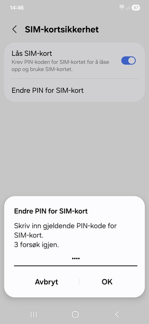 Skriv inn Gjeldende PIN-kode for SIM-kort og velg OK