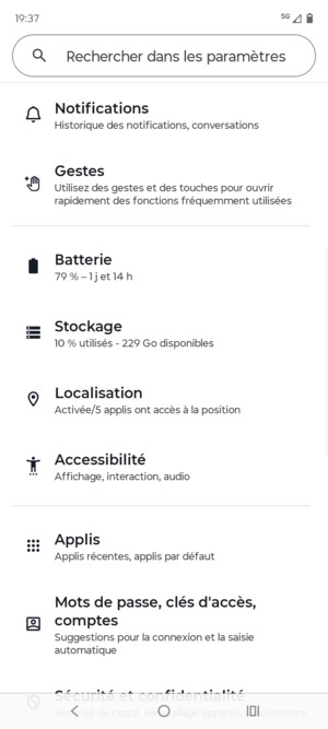 Faites défiler et sélectionnez Localisation