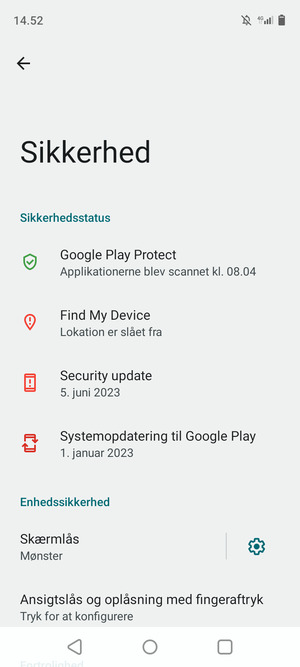 Din telefon er nu sikret med en skærmlås