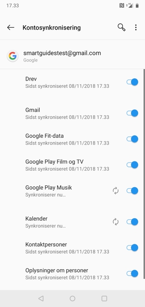 Dine oplysninger vil blive synkroniseret
