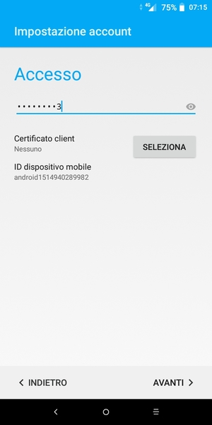 Inserisci la tua password e seleziona AVANTI