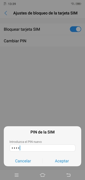 Introduzca su Nuevo PIN de la tarjeta SIM y seleccione Aceptar