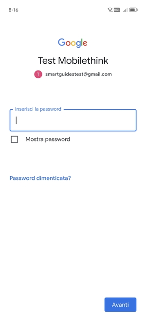 Inserisci la tua password di Gmail e seleziona Avanti
