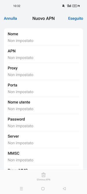 Inserisci le informazioni di Internet