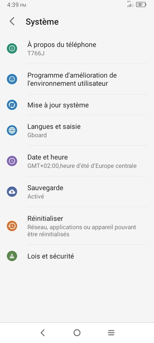 Sélectionnez Mise à jour  système