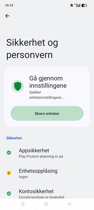 For å aktivere skjermlåsen, gå til Sikkerhet og personvern-menyen og velg Enhetsopplåsning