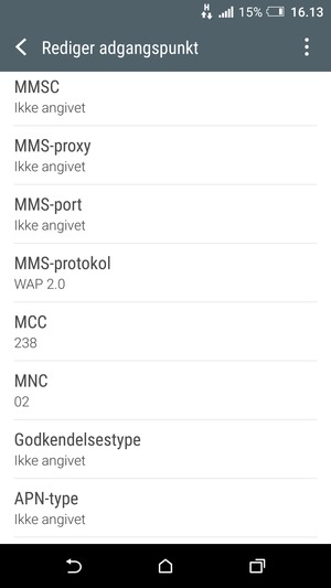 Scroll ned og indtast MMS-oplysninger