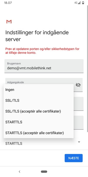 Vælg Ingen og NÆSTE