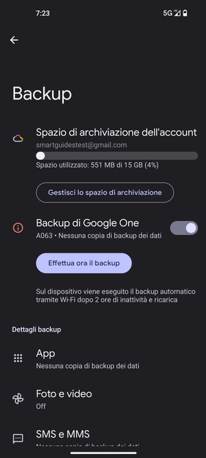Seleziona Spazio di archivazione dell'account