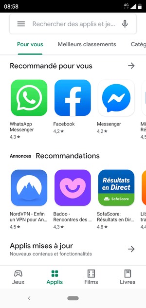 Sélectionnez la barre de Recherche