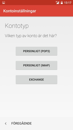 Välj PERSONLIGT (POP3) eller PERSONLIGT (IMAP)