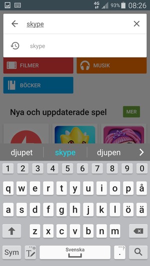 Ange app-namnet och välj Sök