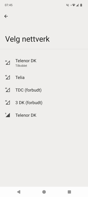 Velg en nettverksoperatør fra listen