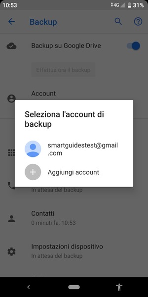 Seleziona il tuo account di backup