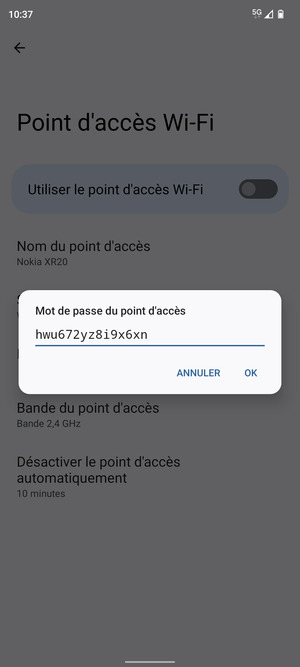 Saisissez un mot de passe de hotspot Wi-Fi d'au moins 8 caractères et sélectionnez OK