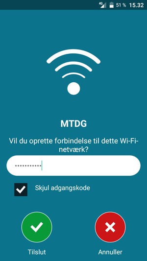 Indtast Wi-Fi adgangskoden og vælg Tilslut