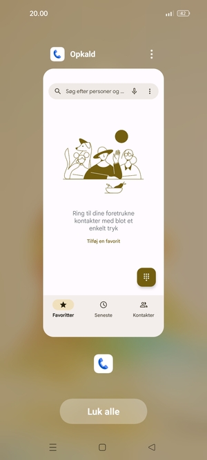Vælg Luk alle for at lukke alle åbne apps