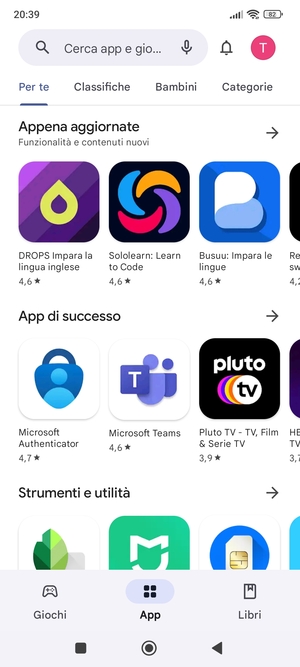 Seleziona la barra di ricerca
