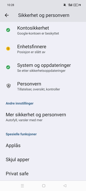 Bla til og velg Mer sikkerhet og personvern