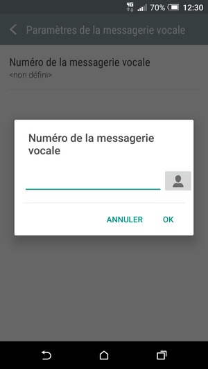 Saisissez le numéro de la messagerie vocale et sélectionnez OK