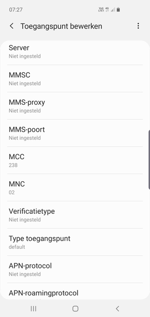 Scroll naar beneden en voer mms-gegevens in