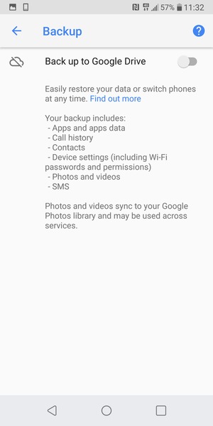 Turn on Back up to Google Drive