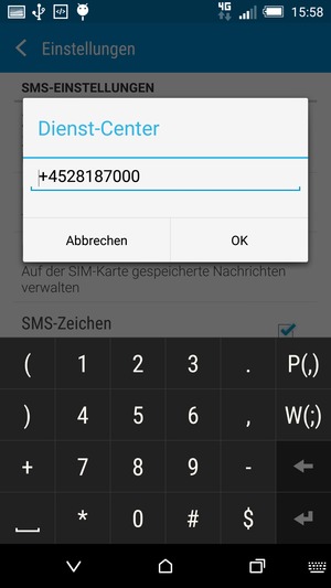 Geben Sie die Dienst-Center Nummer ein und wählen Sie OK