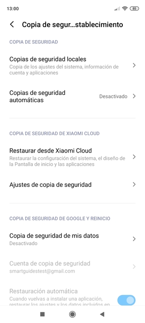 Seleccione Copia de seguridad de mis datos