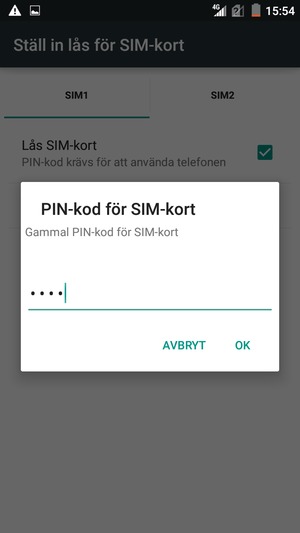 Ange din Gamla PIN-kod för SIM-kort och välj OK