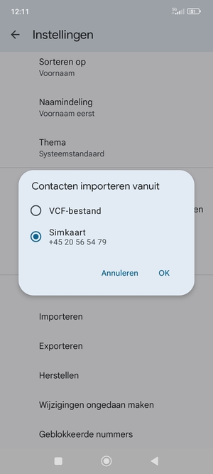 Selecteer Simkaart en selecteer vervolgens OK