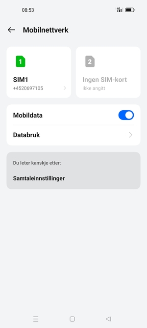 Velg SIM1 eller SIM2
