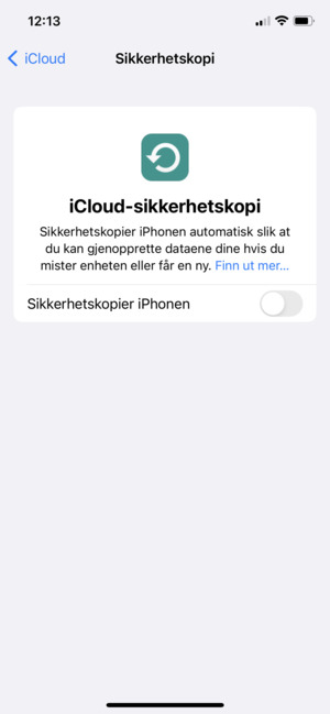 Angi iCloud-sikkerhetskopi til På