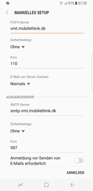 Schalten Sie Anmeldung vor Senden von E-Mails erforderlich aus und wählen Sie ANMELDEN
