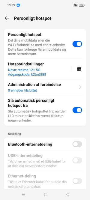 Din telefon er nu sat op til brug som modem