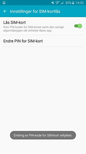 Din PIN-kode for SIM-kort er endret