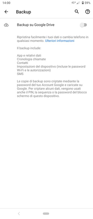 Attiva Backup su Google Drive