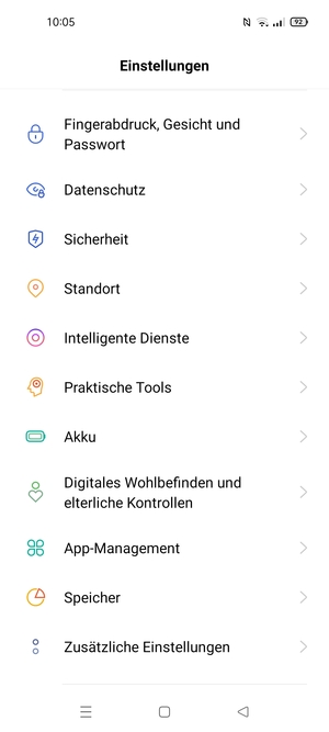 Scrollen Sie und wählen Sie Sicherheit