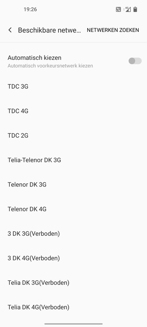 Selecteer een netwerkoperator uit de lijst